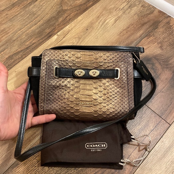 COACH vintage darling crossbody with sparkles leather womens purse bag gold blk - Picture 12 of 17